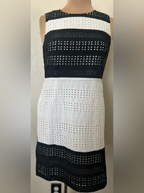 Michael Kors Black and White Eyelet Midi Dress